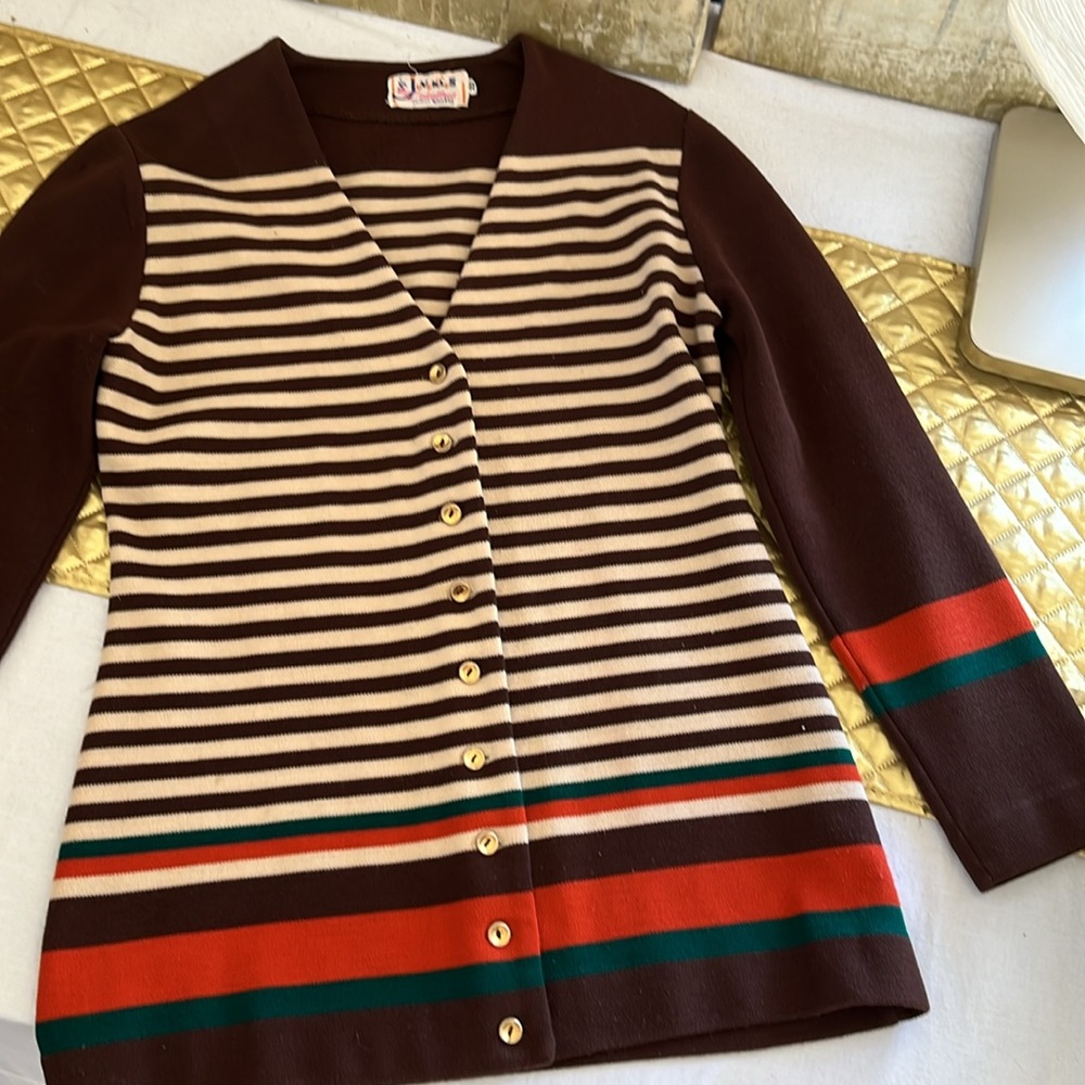 Striped long sleeve color block cardigan from 1970